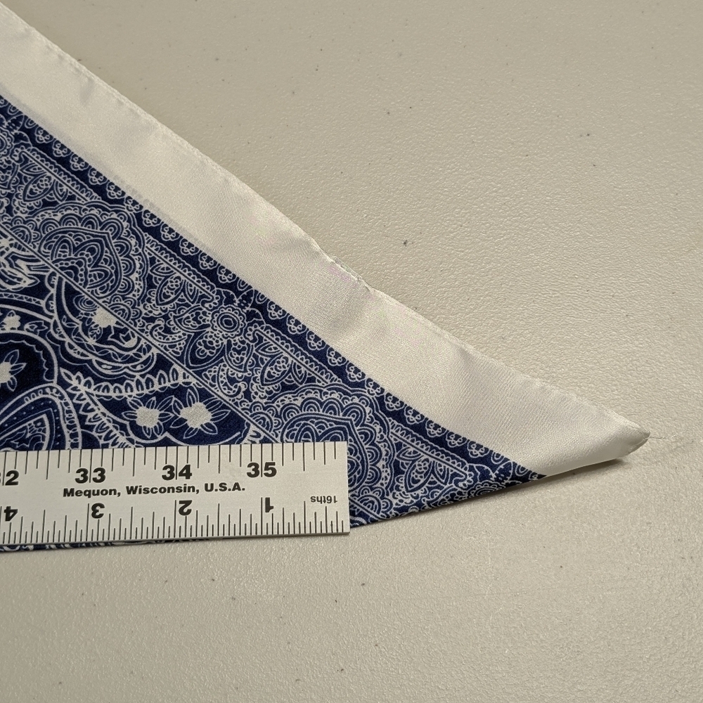 Blue and white paisley print polyester silky scarf, head wrap, neckerchief - Picture 4 of 6